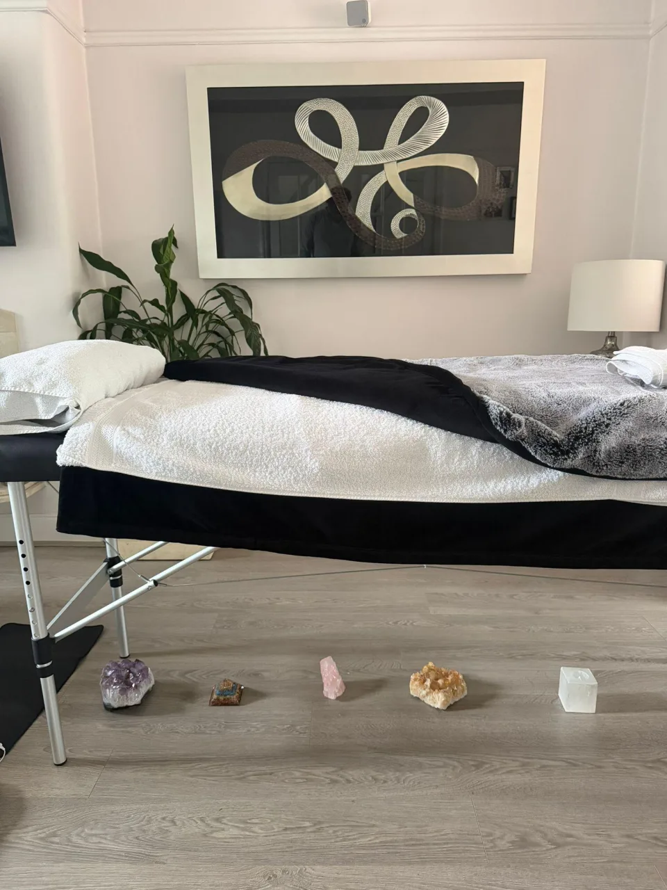 massage table with crystals